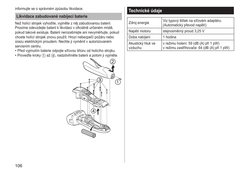 Technické údaje | Panasonic ESRF31 User Manual | Page 106 / 142