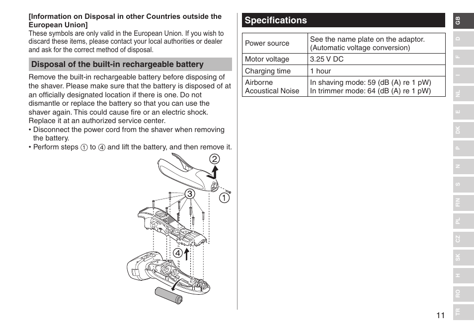 Specifications | Panasonic ESRF31 User Manual | Page 11 / 142