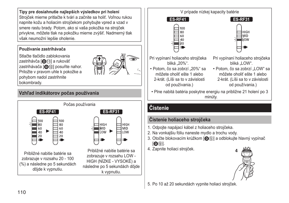 Čistenie | Panasonic ESRF31 User Manual | Page 110 / 142