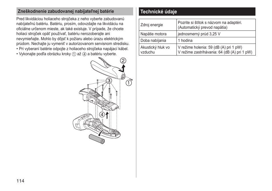 Technické údaje | Panasonic ESRF31 User Manual | Page 114 / 142