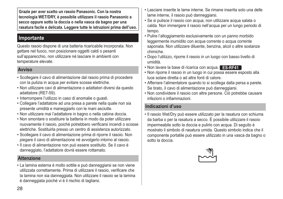 Importante | Panasonic ESRF31 User Manual | Page 28 / 142