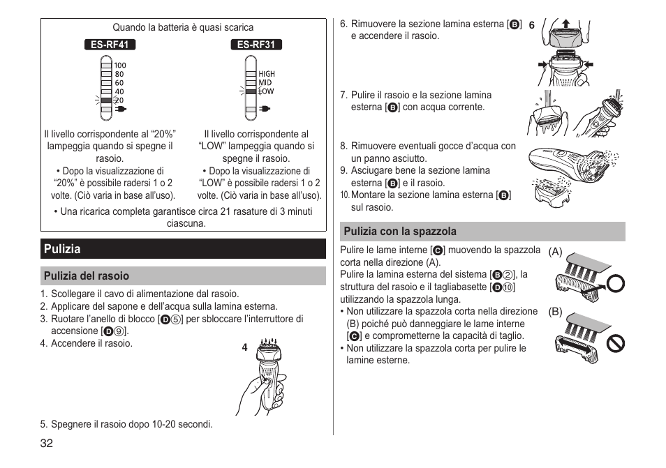 Pulizia | Panasonic ESRF31 User Manual | Page 32 / 142