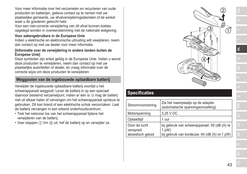 Specificaties | Panasonic ESRF31 User Manual | Page 43 / 142