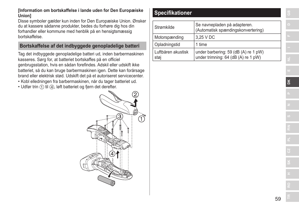 Specifikationer | Panasonic ESRF31 User Manual | Page 59 / 142