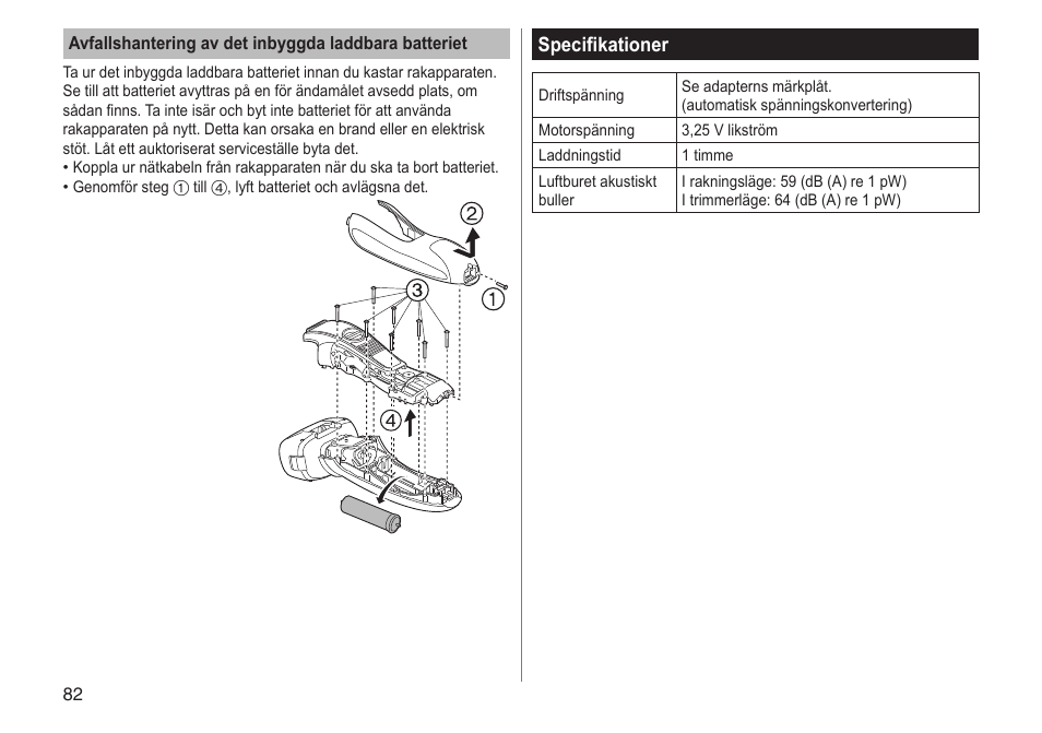 Specifikationer | Panasonic ESRF31 User Manual | Page 82 / 142