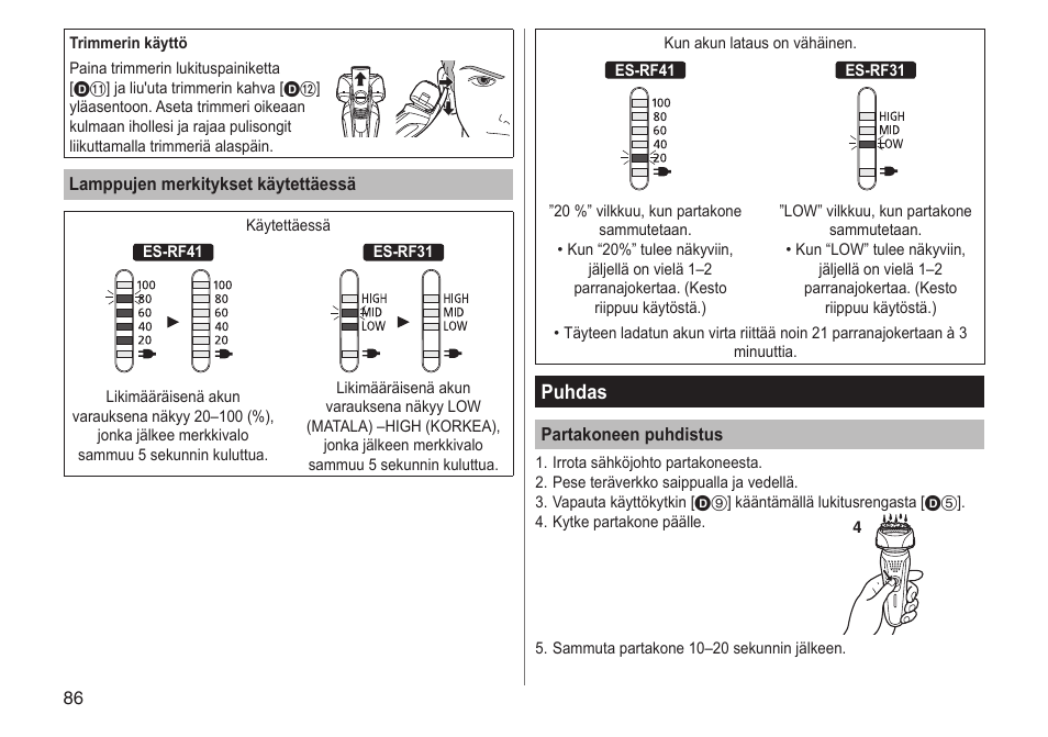 Puhdas | Panasonic ESRF31 User Manual | Page 86 / 142