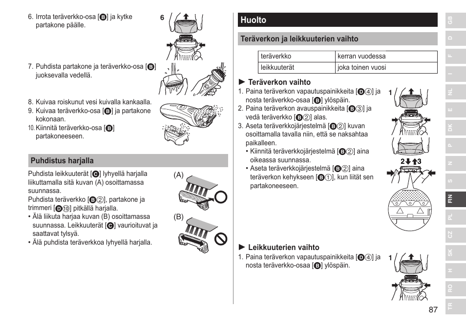 Huolto | Panasonic ESRF31 User Manual | Page 87 / 142