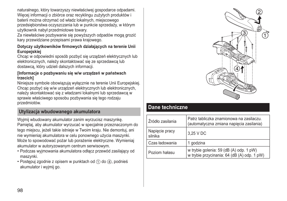 Dane techniczne | Panasonic ESRF31 User Manual | Page 98 / 142