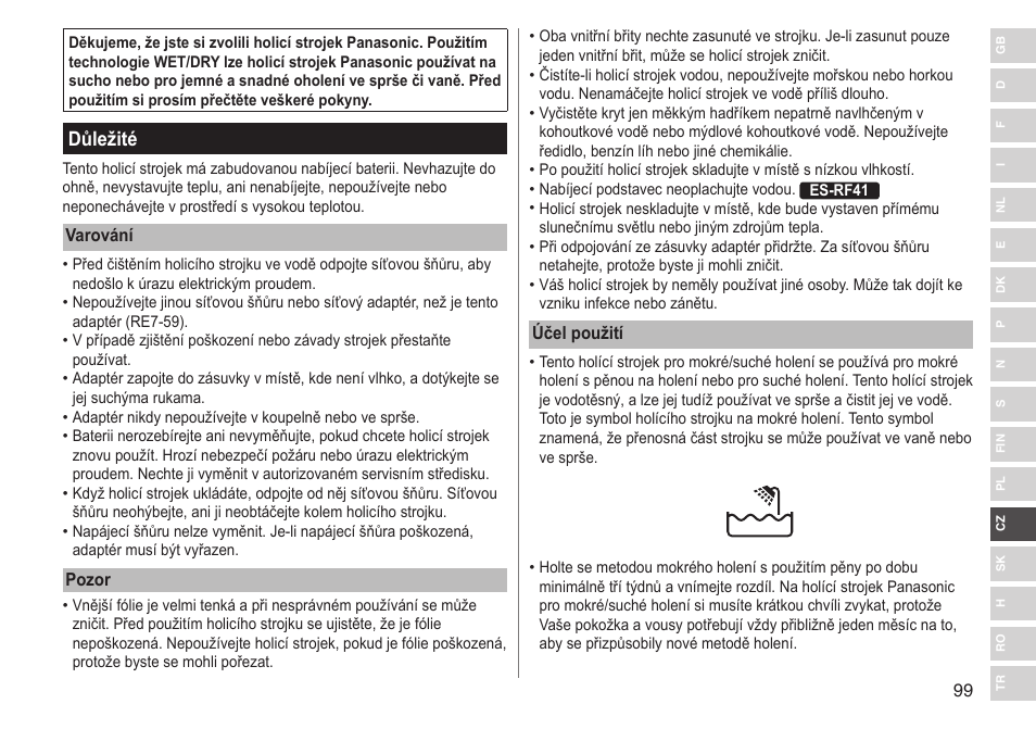Důležité | Panasonic ESRF31 User Manual | Page 99 / 142