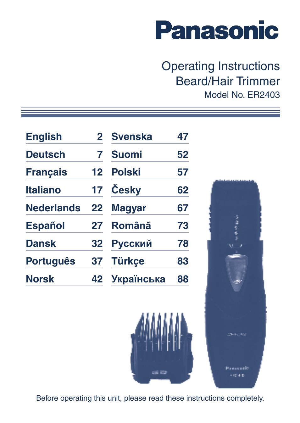 Panasonic ER2403 User Manual | 104 pages