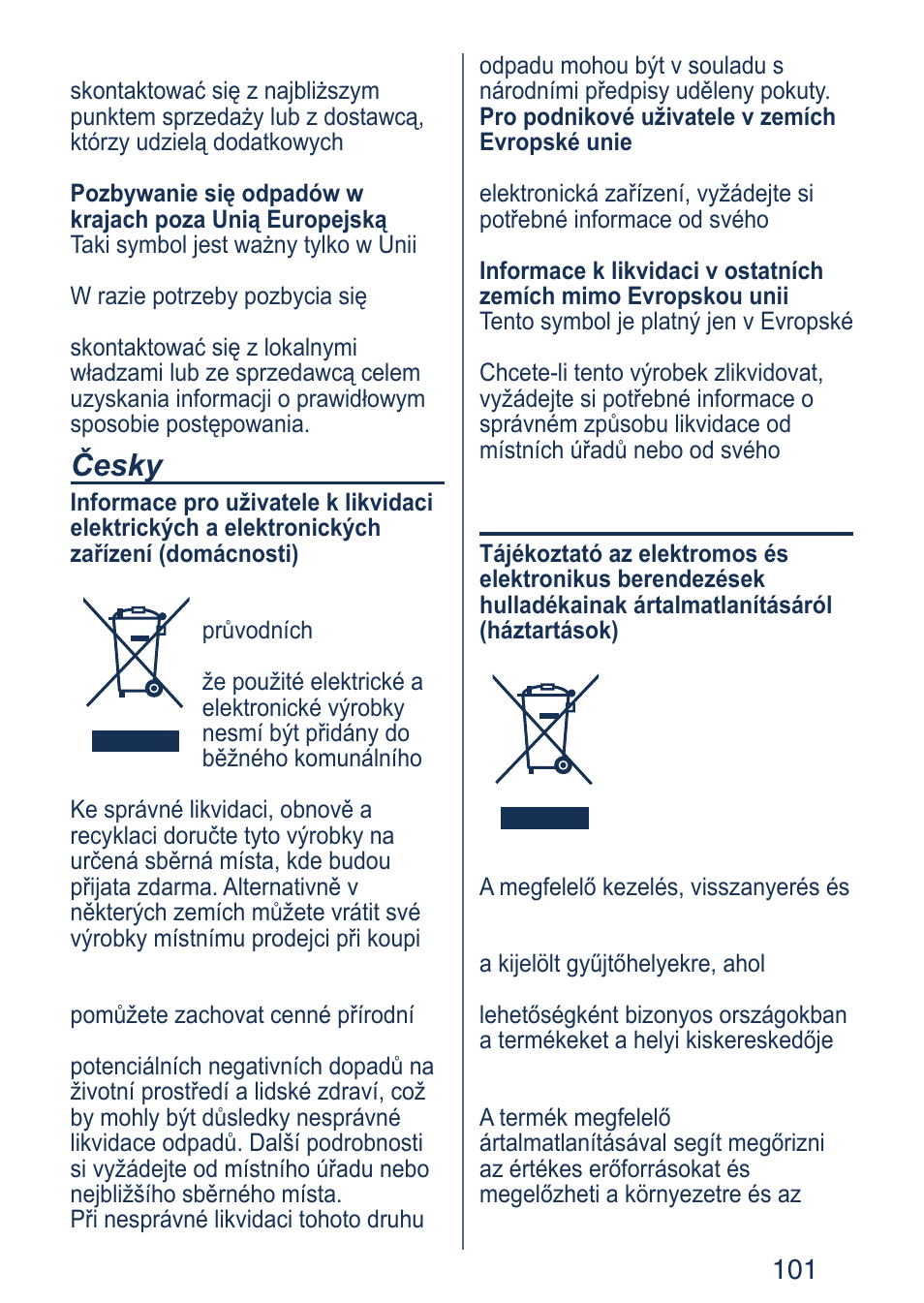 Magyar, Česky | Panasonic ER2403 User Manual | Page 101 / 104