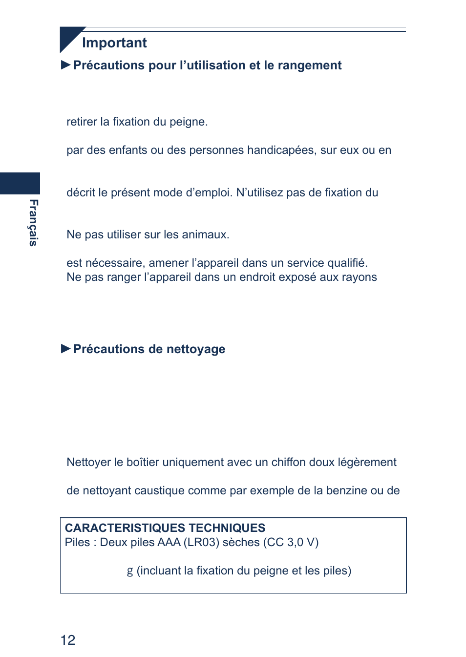 Important | Panasonic ER2403 User Manual | Page 12 / 104