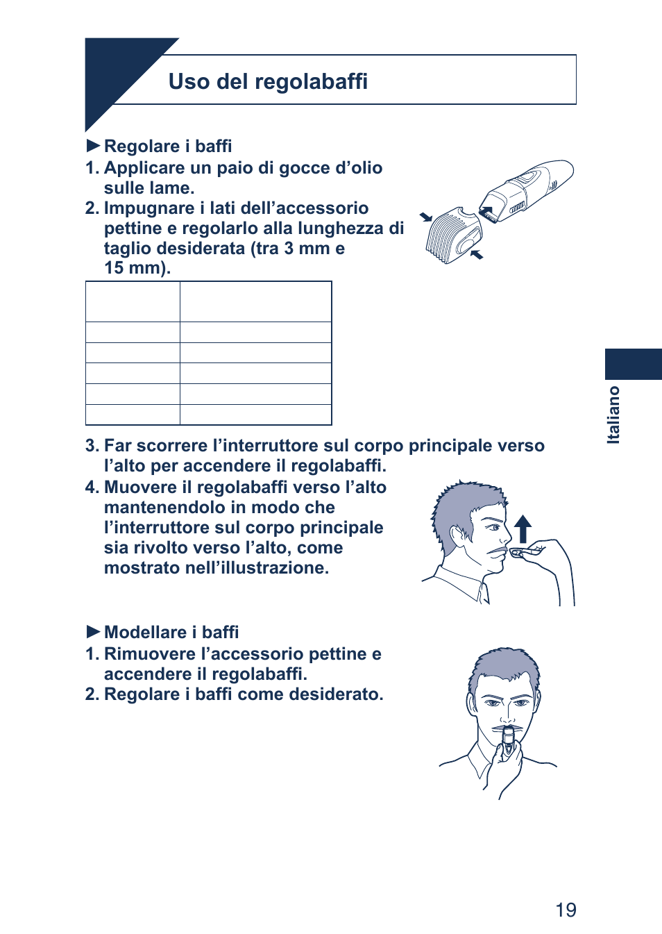 Uso del regolabaffi | Panasonic ER2403 User Manual | Page 19 / 104