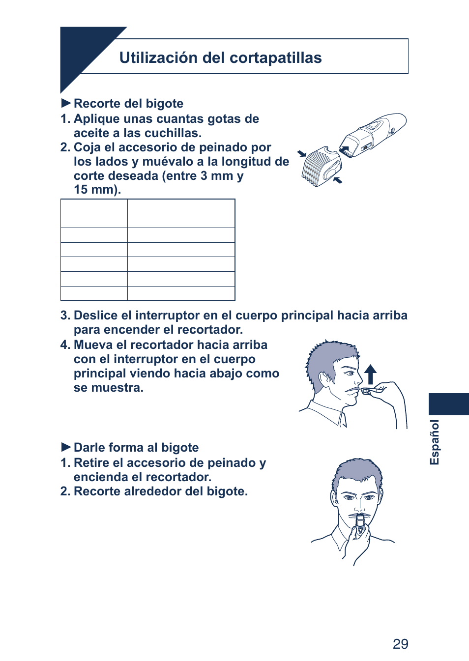 Utilización del cortapatillas | Panasonic ER2403 User Manual | Page 29 / 104