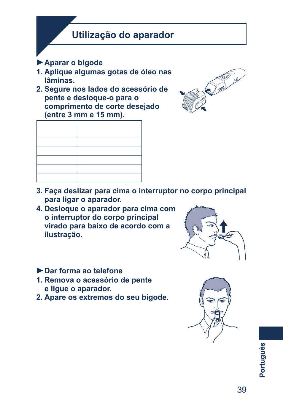 Utilização do aparador | Panasonic ER2403 User Manual | Page 39 / 104