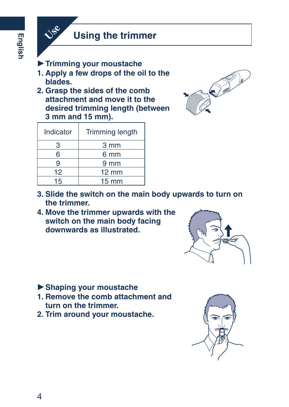 Using the trimmer | Panasonic ER2403 User Manual | Page 4 / 104