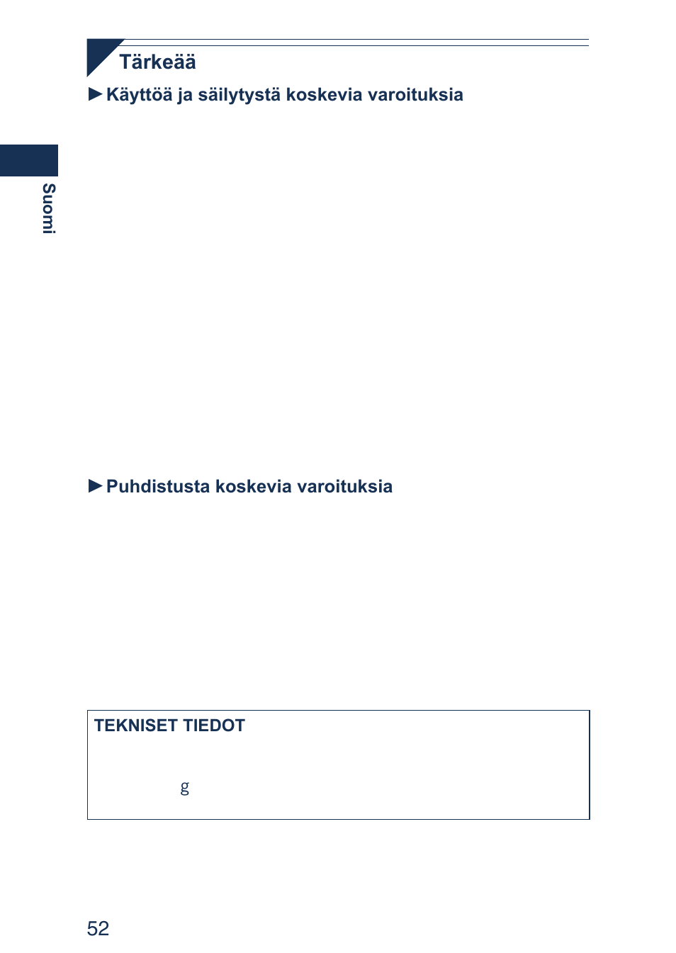 Tärkeää | Panasonic ER2403 User Manual | Page 52 / 104