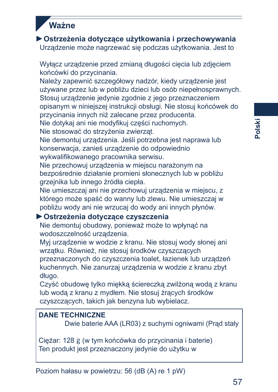5 ważne | Panasonic ER2403 User Manual | Page 57 / 104