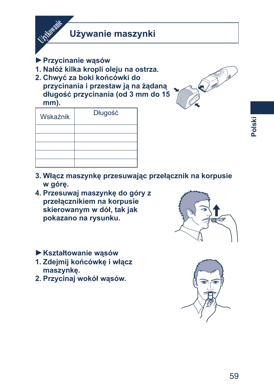 Użytkowanie, Używanie maszynki | Panasonic ER2403 User Manual | Page 59 / 104