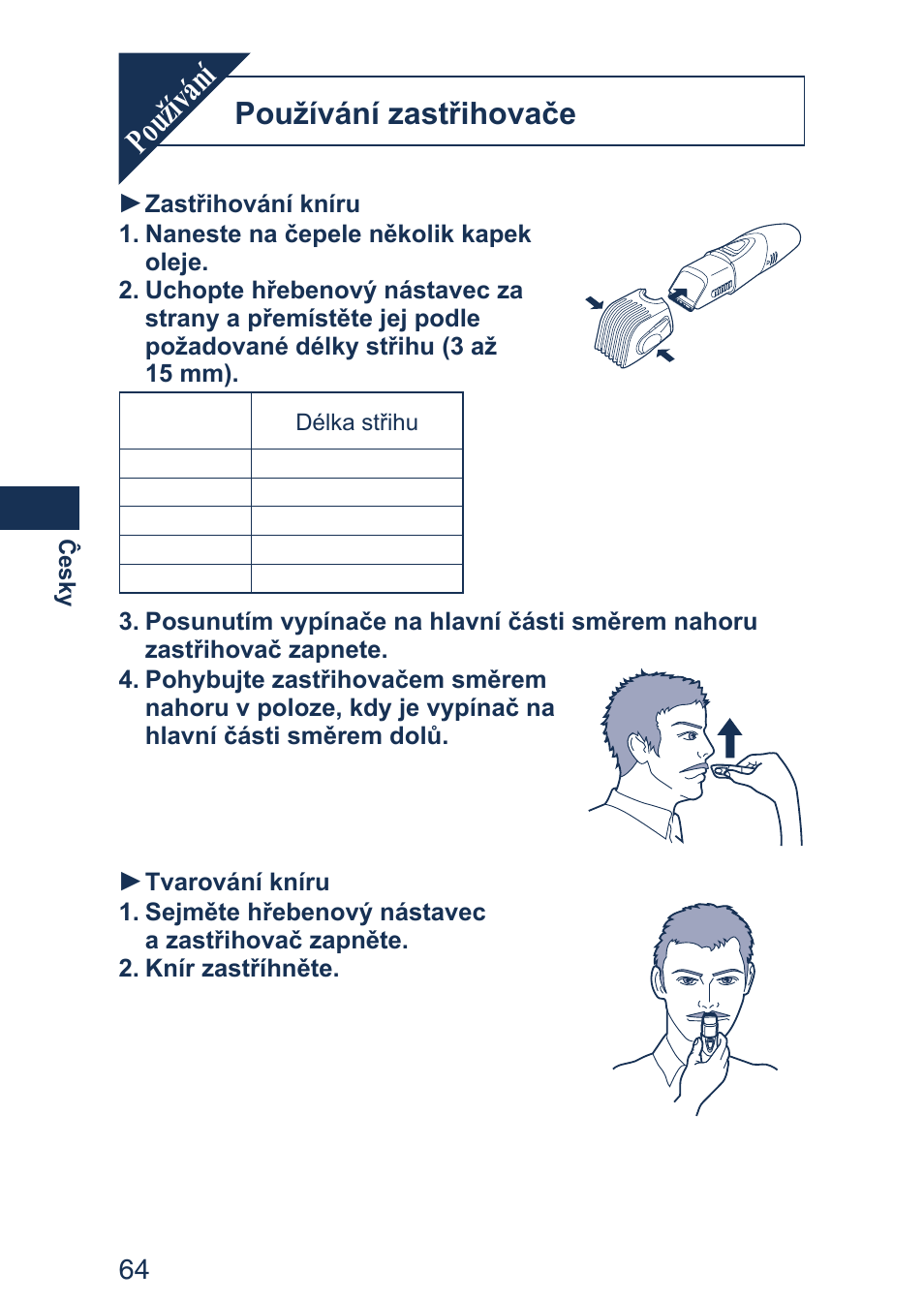 Používání, Používání zastřihovače | Panasonic ER2403 User Manual | Page 64 / 104