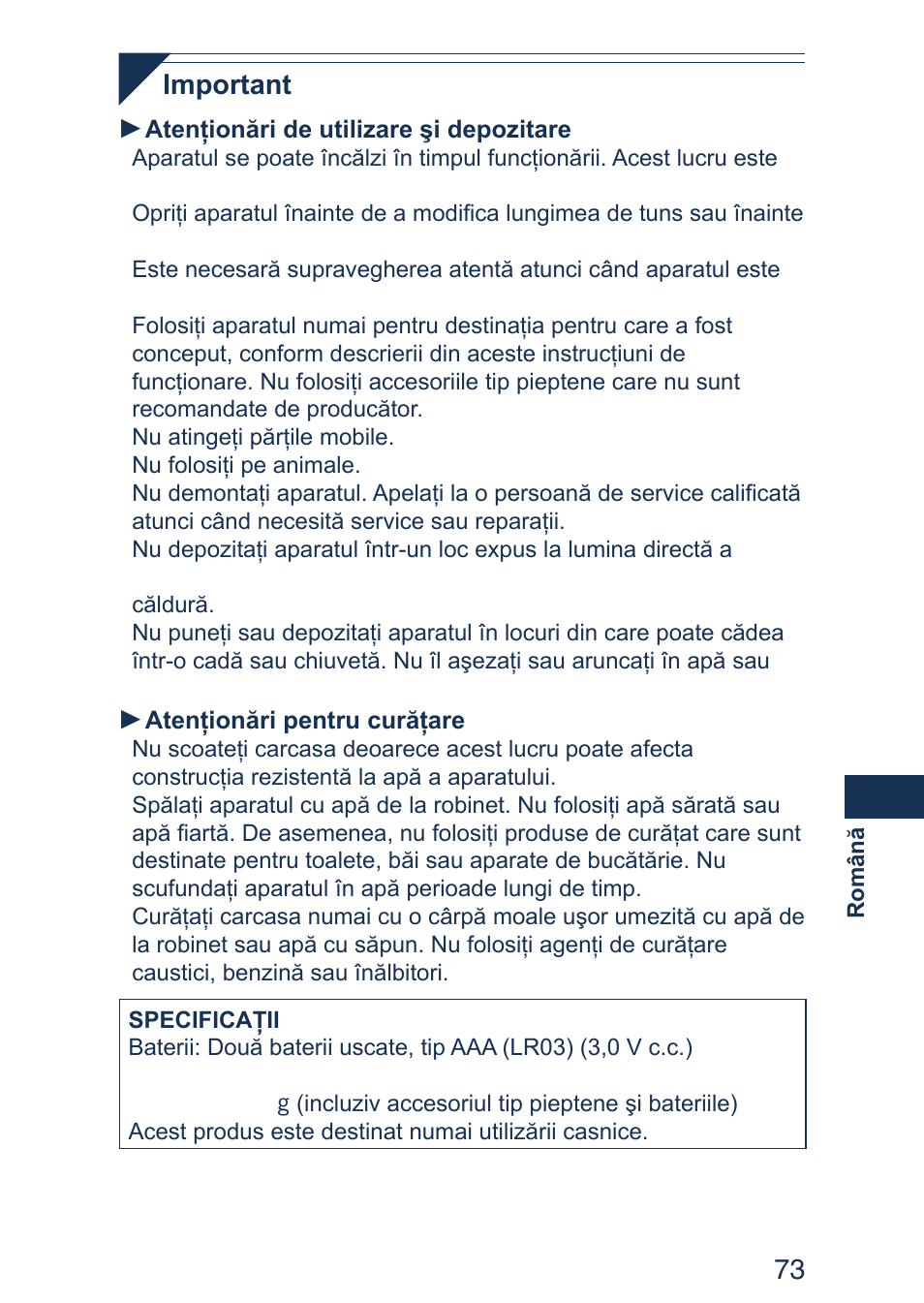 3 important | Panasonic ER2403 User Manual | Page 73 / 104