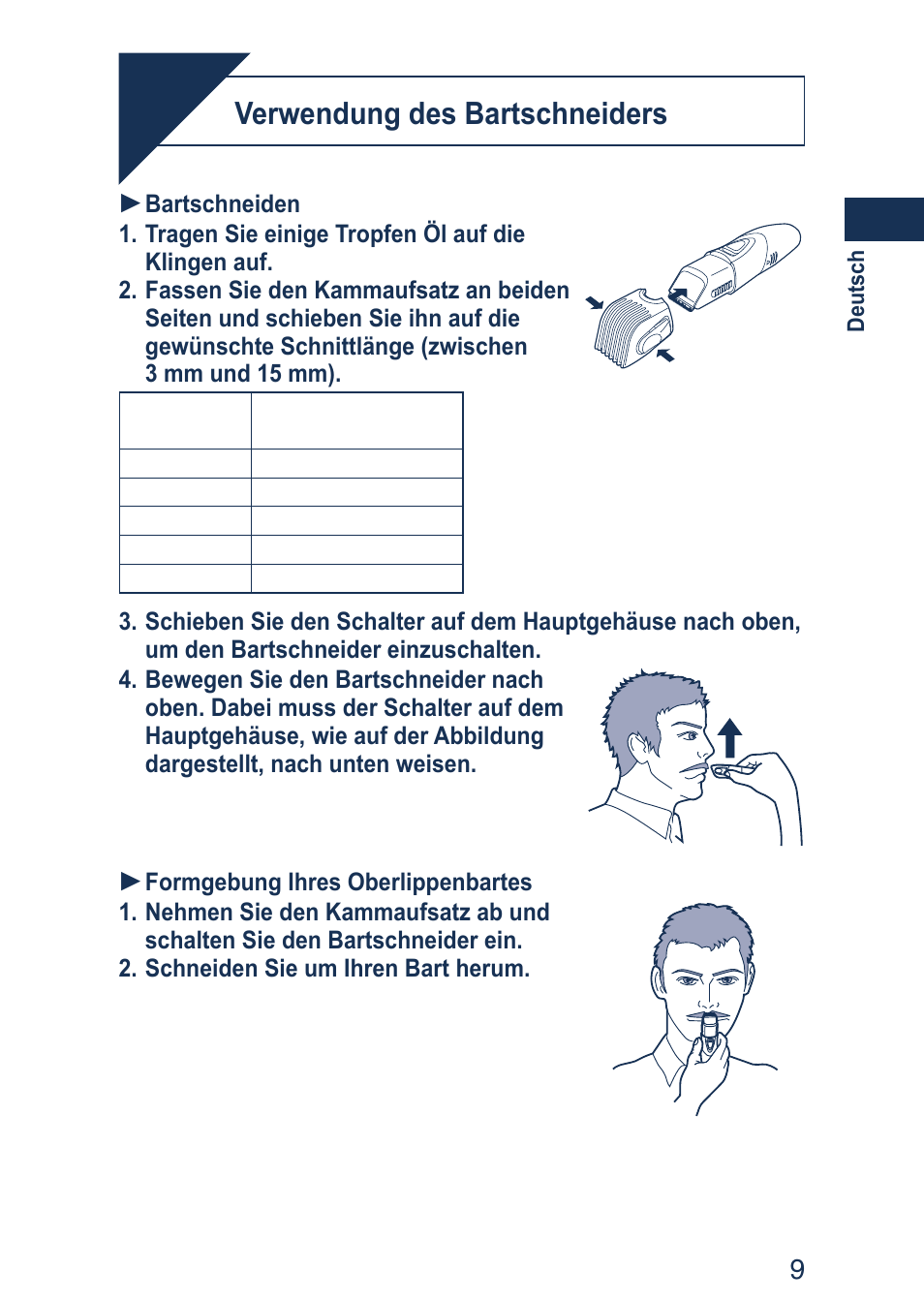 Verwendung, Verwendung des bartschneiders | Panasonic ER2403 User Manual | Page 9 / 104