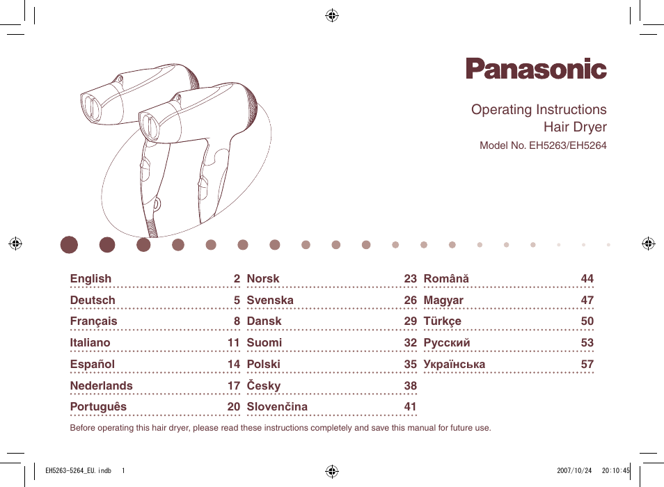 Panasonic EH5264 User Manual | 72 pages