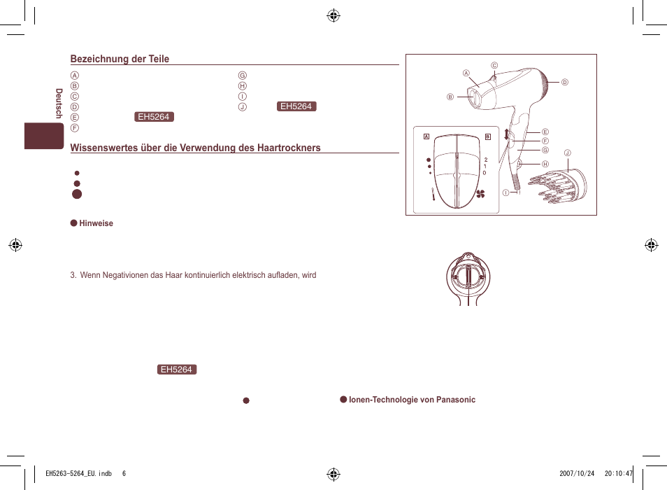 Panasonic EH5264 User Manual | Page 6 / 72