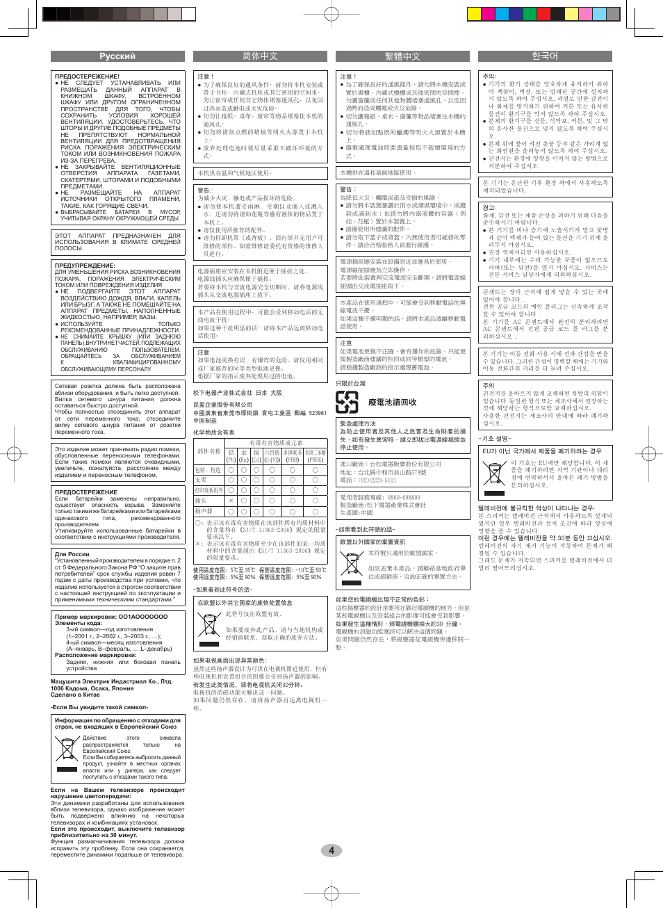 Русский 㢧ⴘ⣿ ৿࿒፩ၭ ᖆᡞϝн | Panasonic RPSP48T1 User Manual | Page 4 / 8