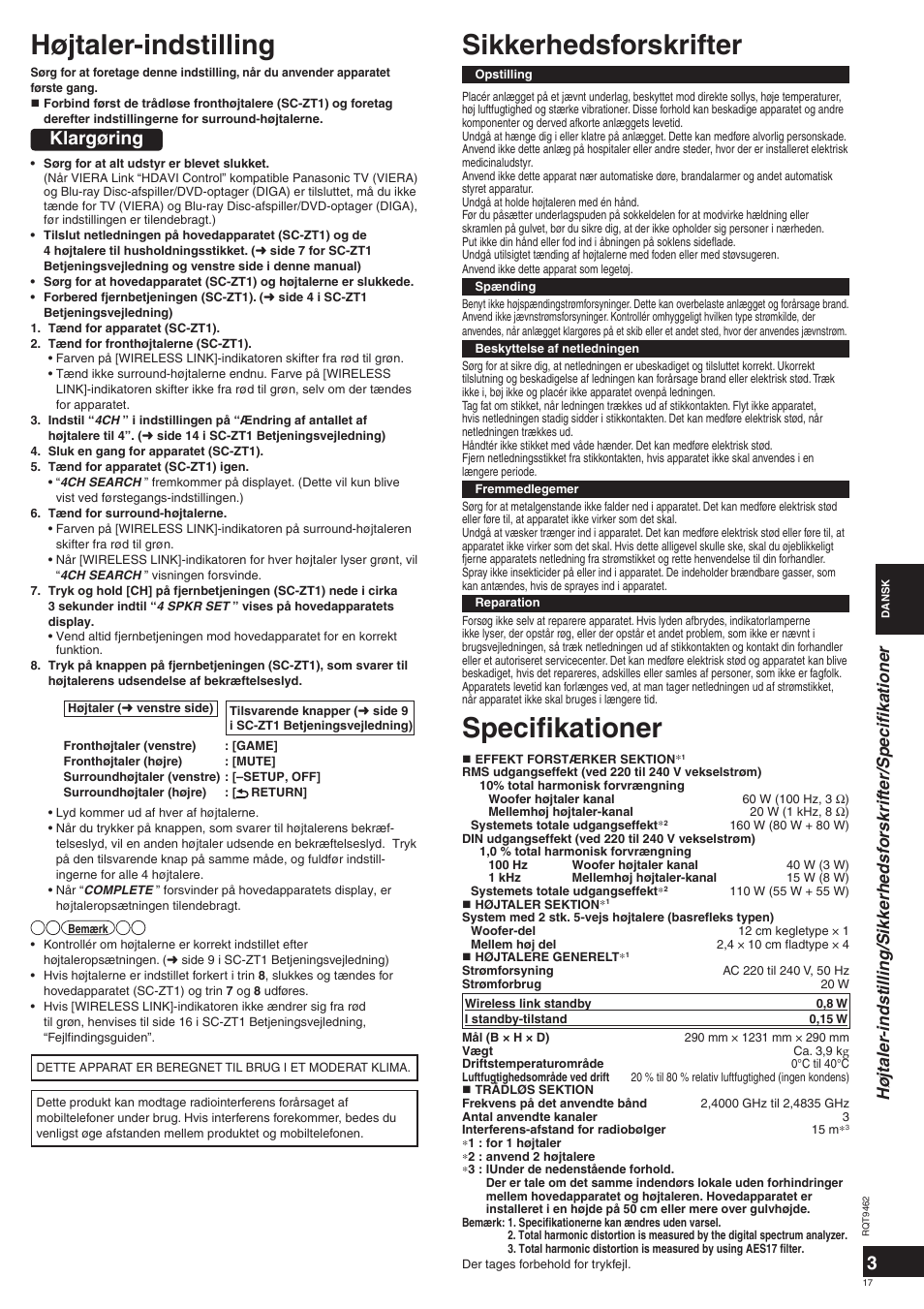 Klargøring | Panasonic SBZT1 User Manual | Page 17 / 40