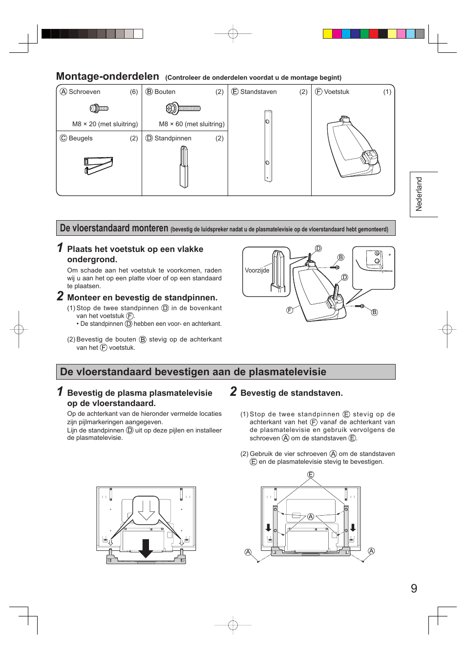 Montage-onderdelen, De vloerstandaard monteren | Panasonic TYST65PV500 User Manual | Page 9 / 36