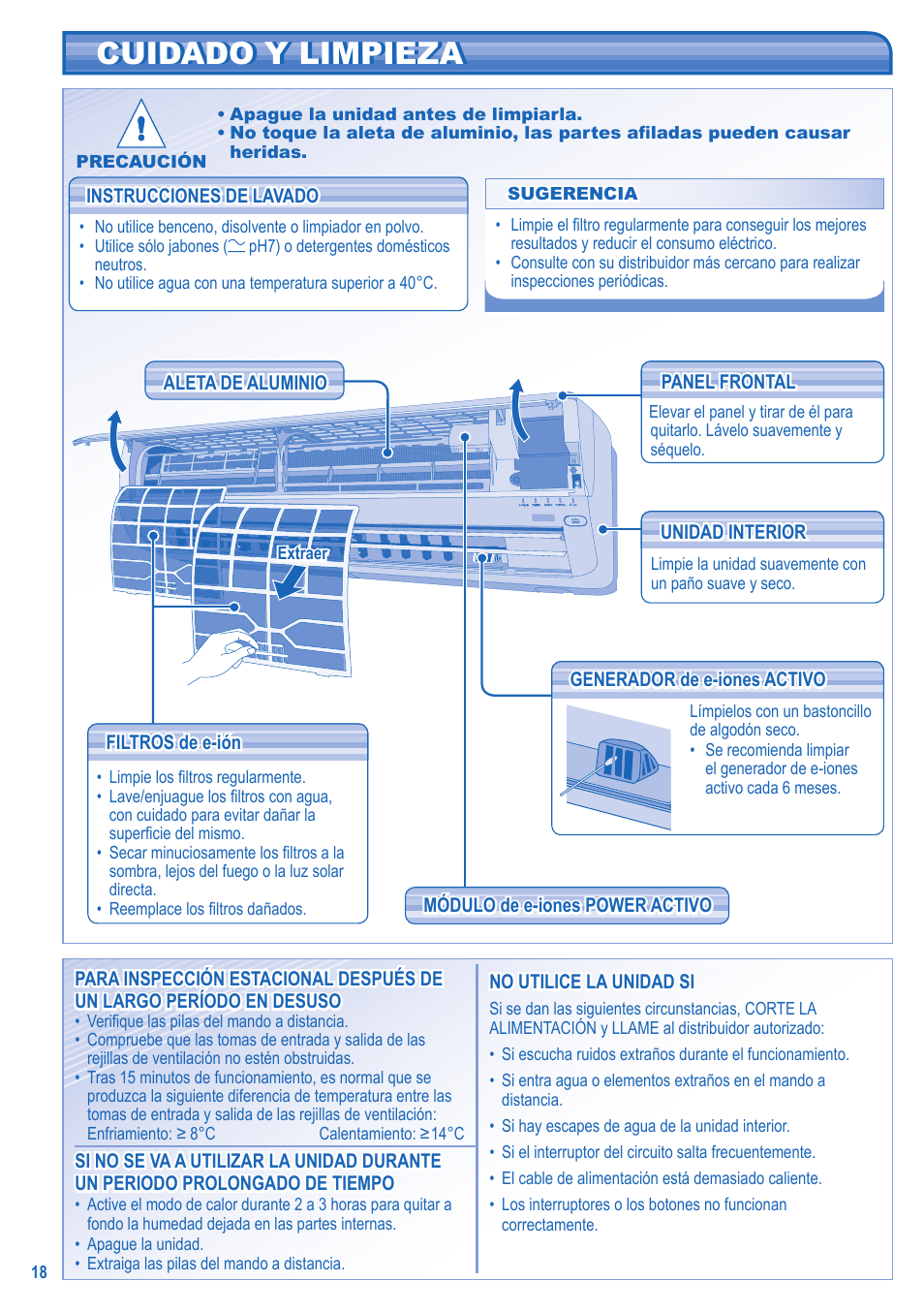 Cuidado y limpieza | Panasonic CUE21HKE User Manual | Page 18 / 56