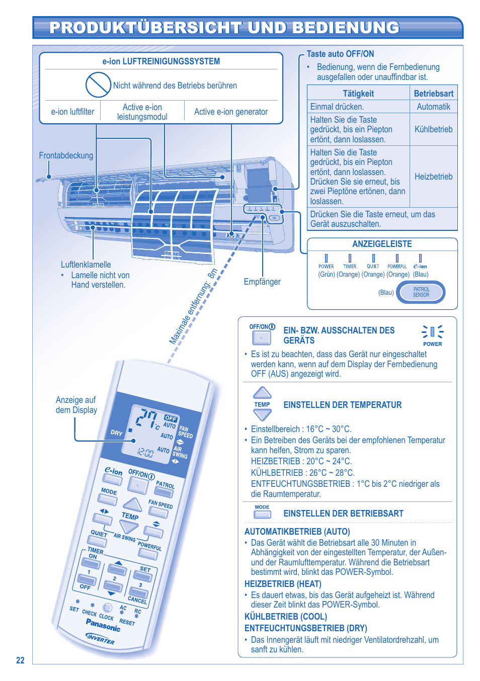 Produktübersicht und bedienung | Panasonic CUE21HKE User Manual | Page 22 / 56