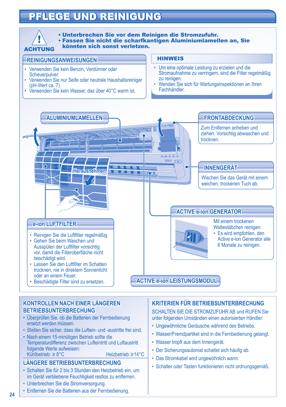 Pflege und reinigung | Panasonic CUE21HKE User Manual | Page 24 / 56
