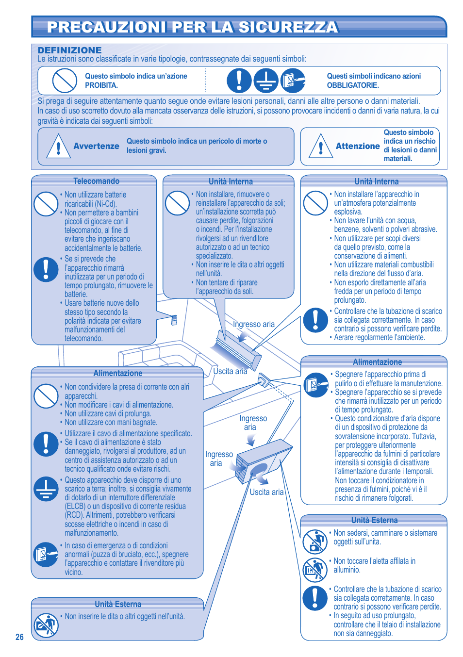 Precauzioni per la sicurezza | Panasonic CUE21HKE User Manual | Page 26 / 56
