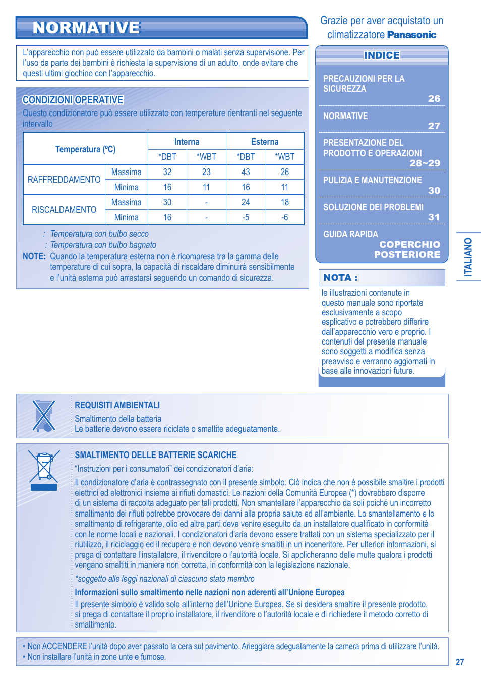 Normative, Grazie per aver acquistato un climatizzatore | Panasonic CUE21HKE User Manual | Page 27 / 56