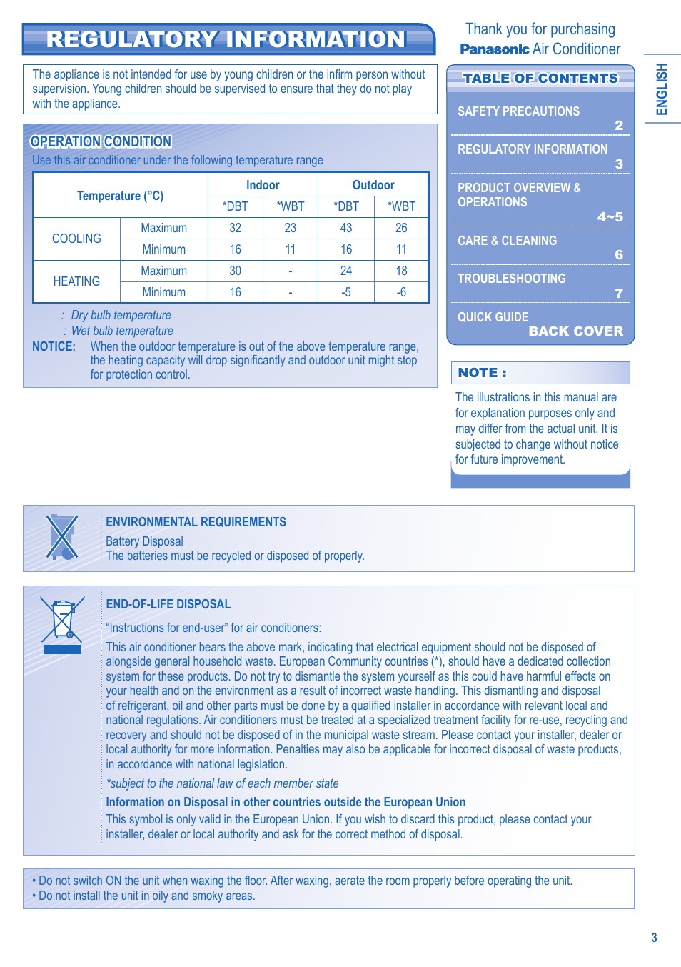 Regulatory information regulatory information | Panasonic CUE21HKE User Manual | Page 3 / 56