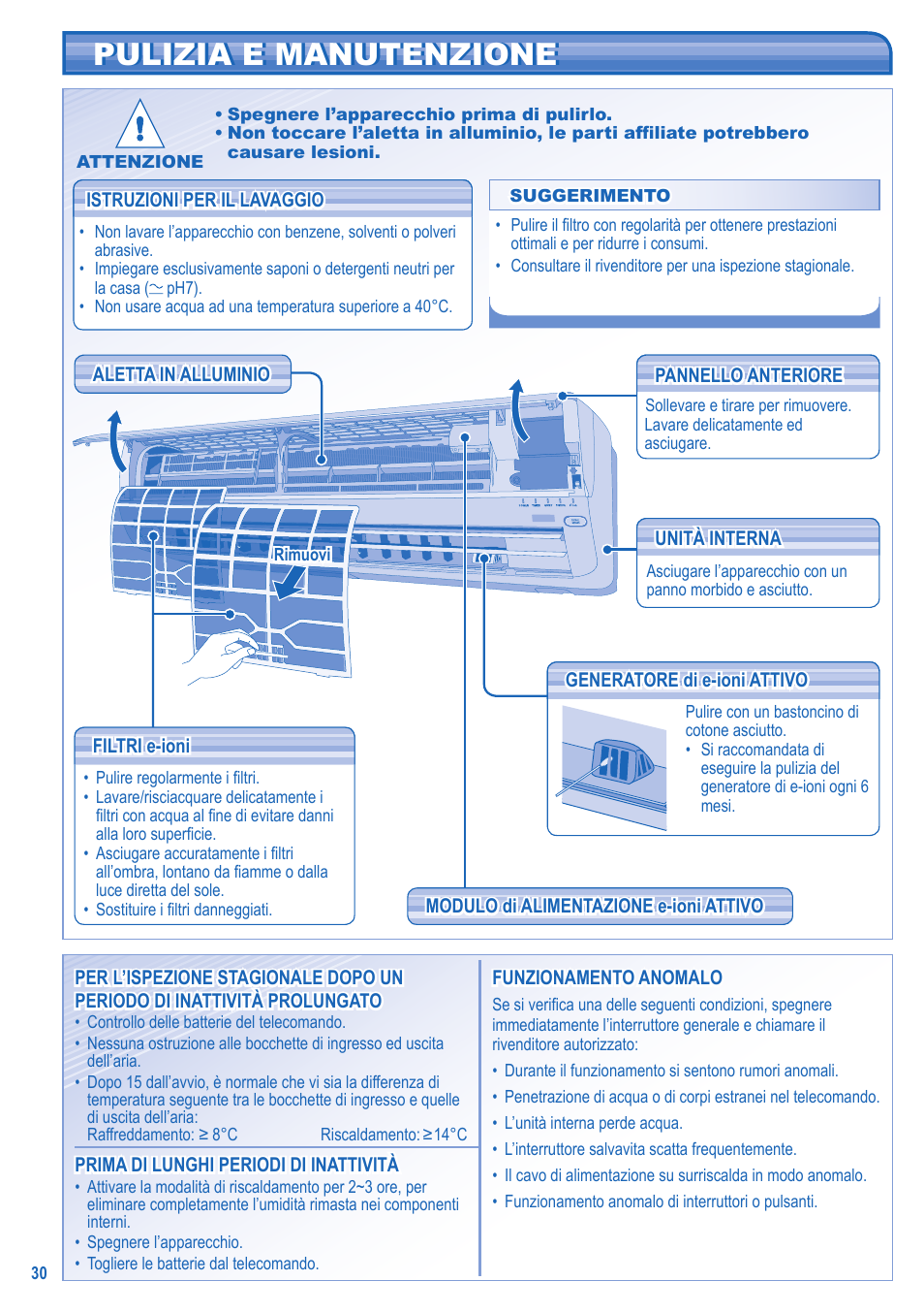 Pulizia e manutenzione | Panasonic CUE21HKE User Manual | Page 30 / 56