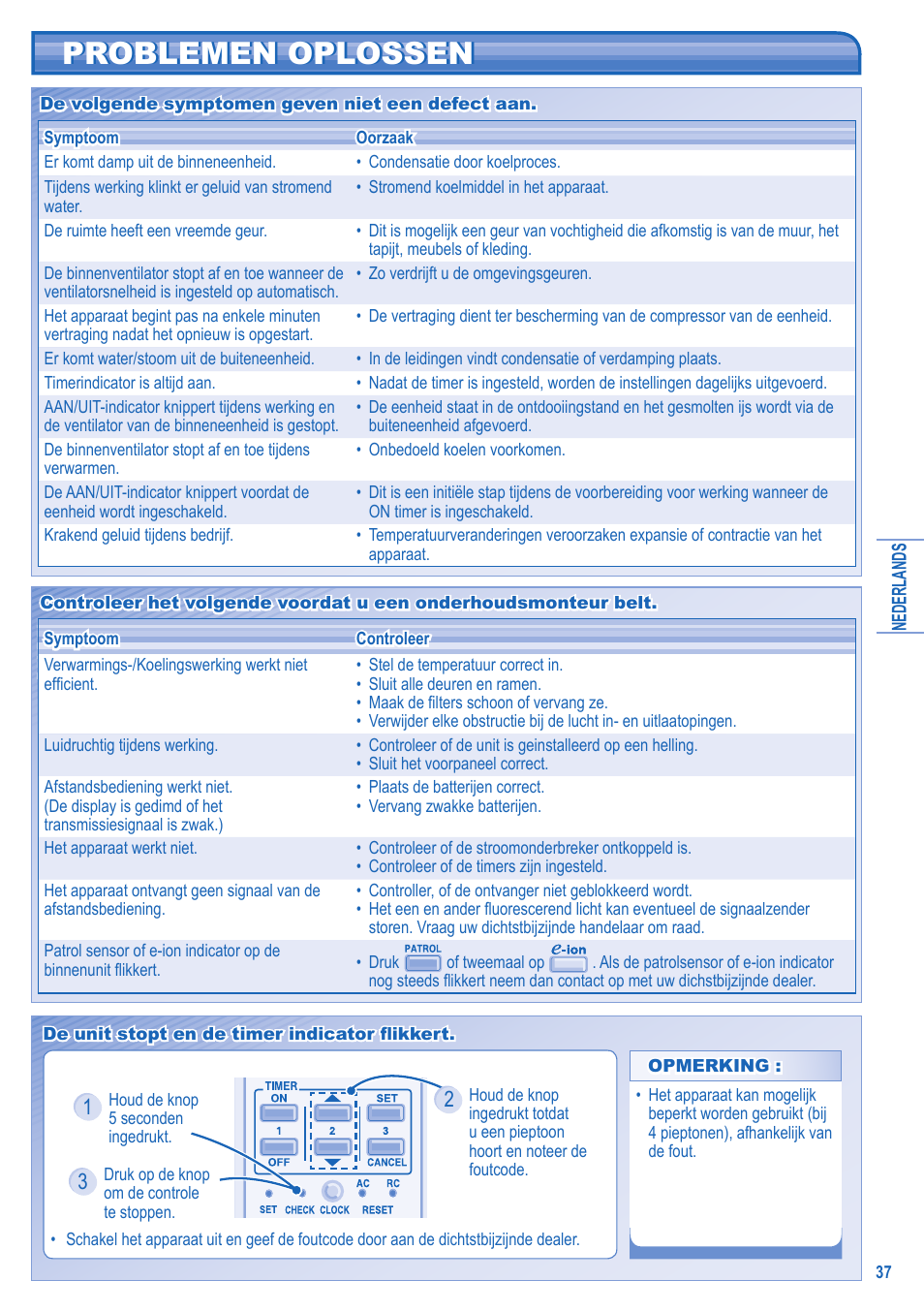 Problemen oplossen | Panasonic CUE21HKE User Manual | Page 37 / 56