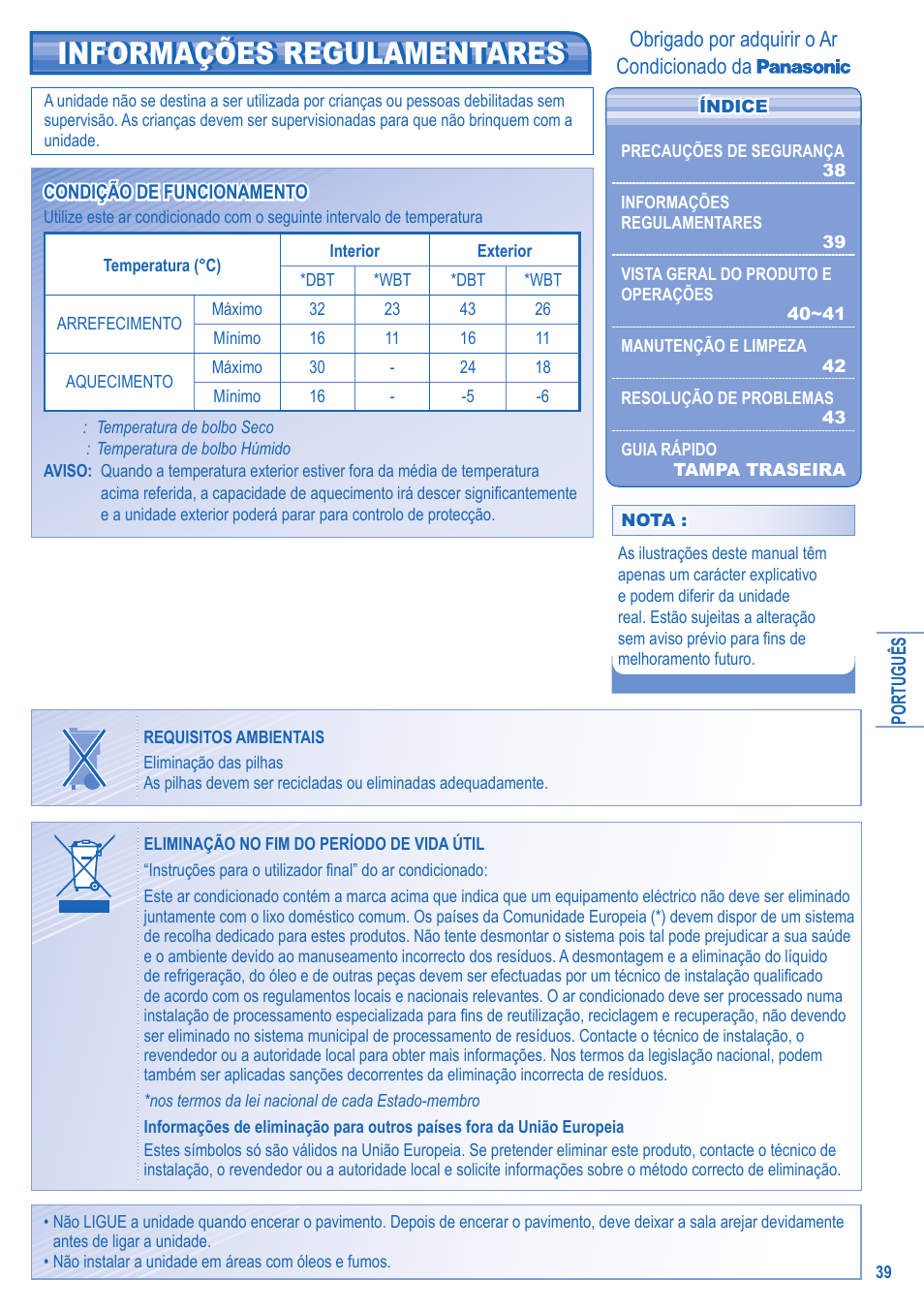 Informações regulamentares, Obrigado por adquirir o ar condicionado da | Panasonic CUE21HKE User Manual | Page 39 / 56