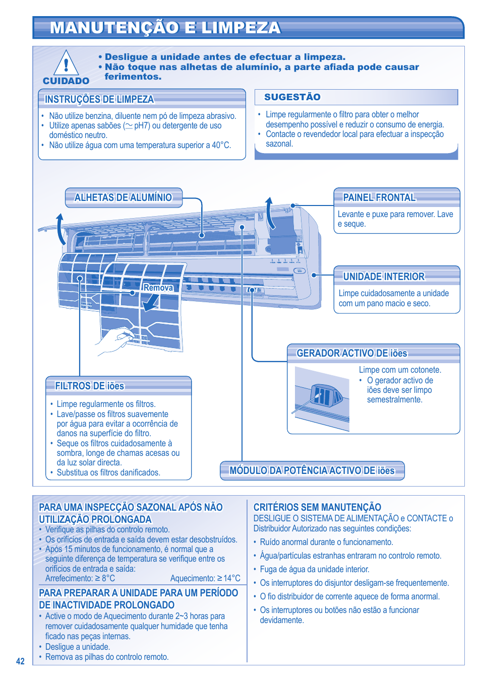 Manutenção e limpeza | Panasonic CUE21HKE User Manual | Page 42 / 56
