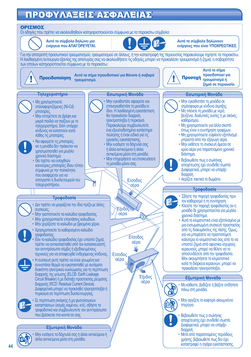 Προφυλαξεισ ασφαλειασ | Panasonic CUE21HKE User Manual | Page 44 / 56