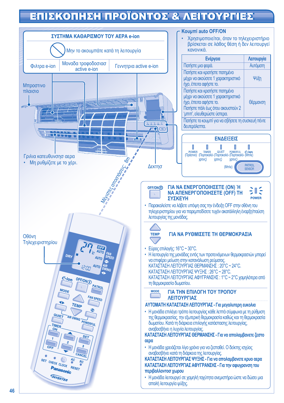 Επισκοπηση προϊοντοσ & λειτουργιεσ | Panasonic CUE21HKE User Manual | Page 46 / 56
