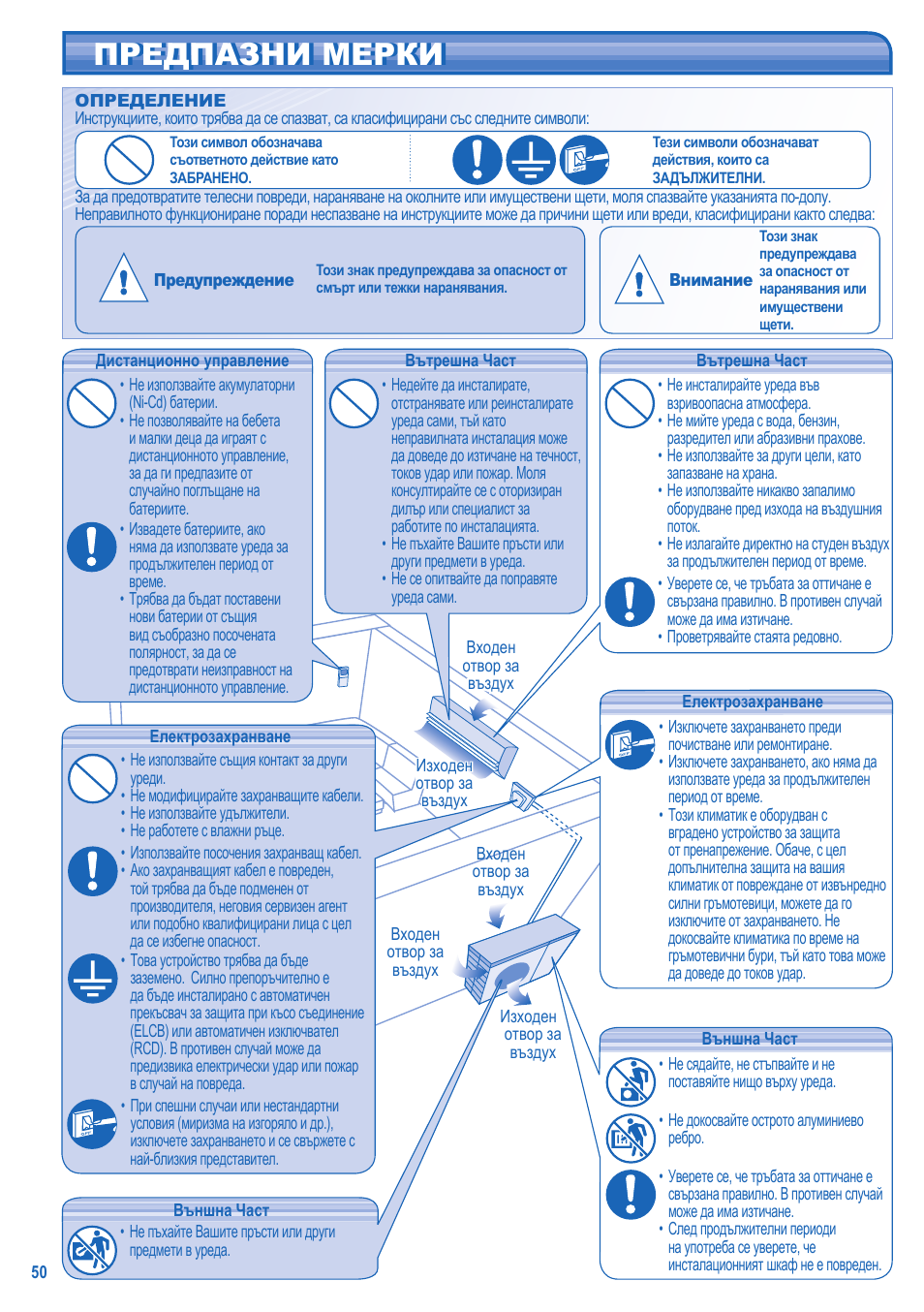 Предпазни мерки предпазни мерки | Panasonic CUE21HKE User Manual | Page 50 / 56