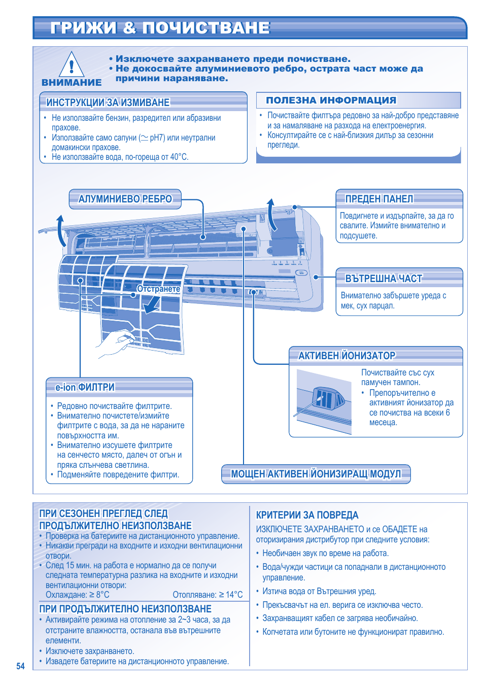 Грижи & почистване | Panasonic CUE21HKE User Manual | Page 54 / 56