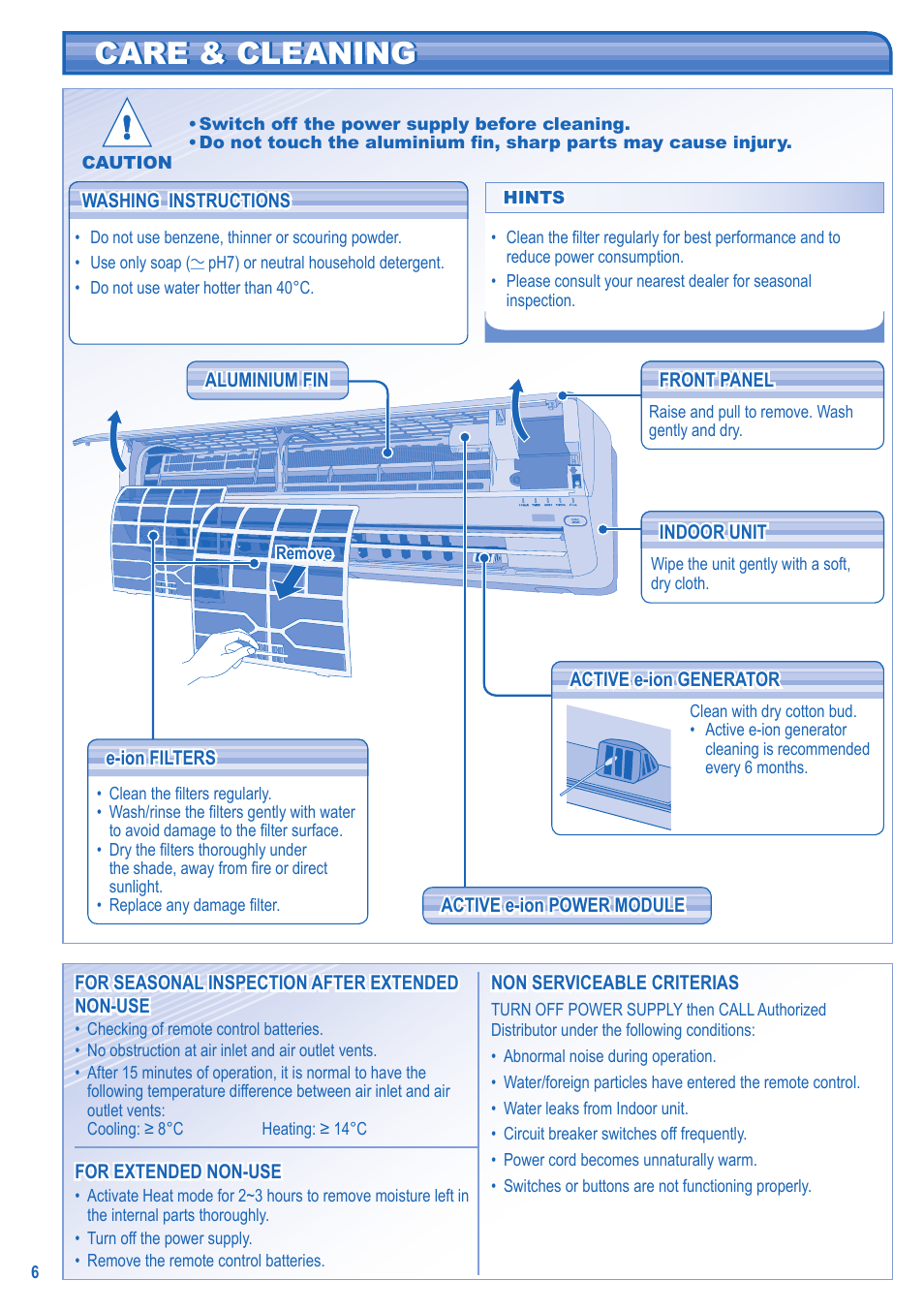 Care & cleaning | Panasonic CUE21HKE User Manual | Page 6 / 56