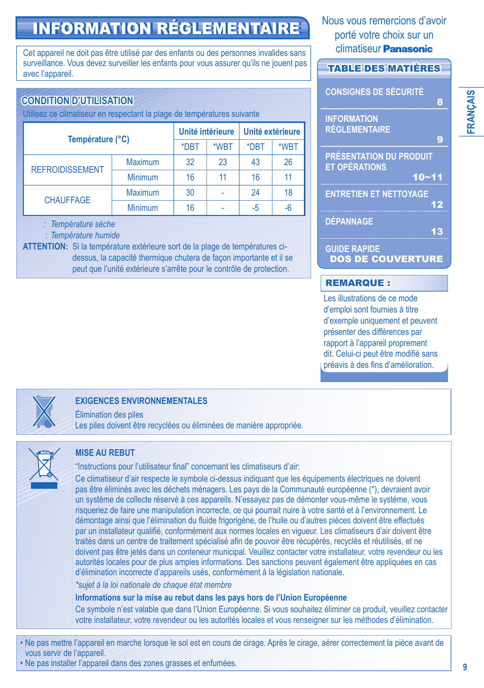 Information réglementaire | Panasonic CUE21HKE User Manual | Page 9 / 56