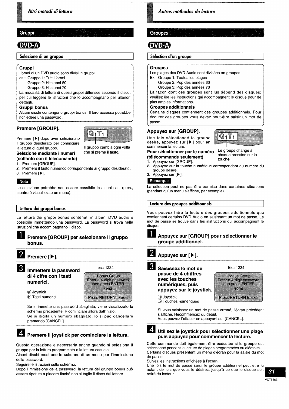 Lecture des groupes additionnels | Panasonic DVDA10 User Manual | Page 31 / 108