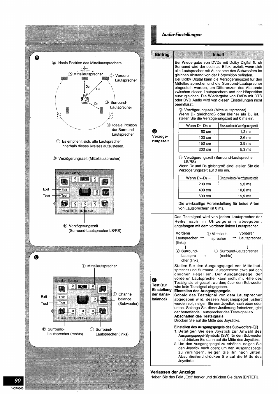 Eintrag, Inhalt, Verlassen der anzeige | Panasonic DVDA10 User Manual | Page 90 / 108