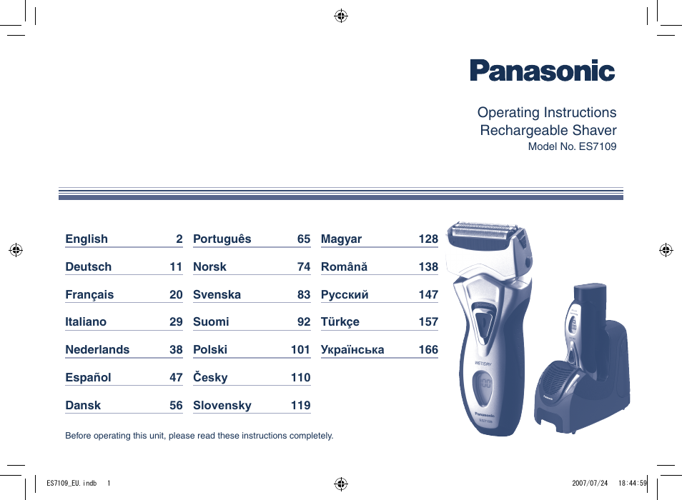 Panasonic ES7109 User Manual | 184 pages